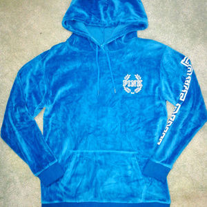 2017 VS PINK Teal Pullover Velour Velour Blue Green Hoodie Oversized